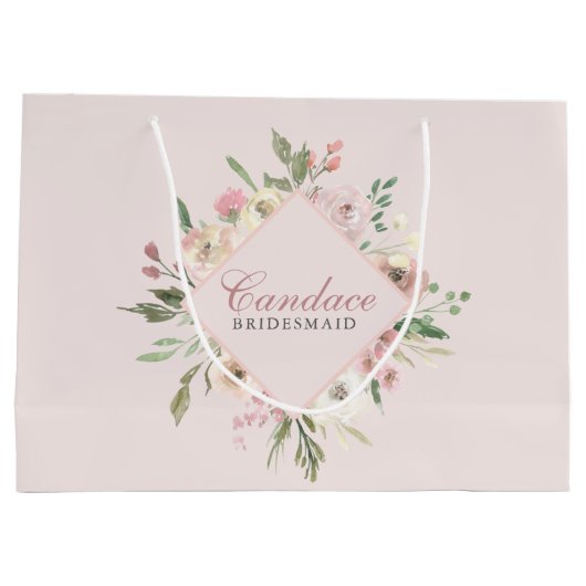 Elegant Blush Pink Floral Custom Bridal Party Groot Cadeauzakje (Achterkant)