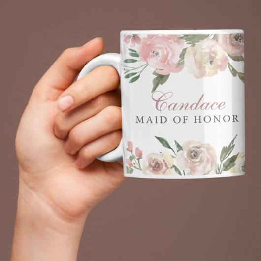 Elegant Blush Pink Floral Custom Maid of Honor Koffiemok