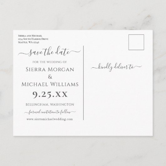Elegant Blush Pink Floral Dusty Blue Save The Date Aankondigingskaart (Achterkant)