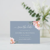 Elegant Blush Pink Floral Dusty Blue Save The Date Aankondigingskaart (Staand voorkant)