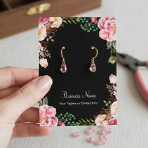 Elegant Blush Pink Floral Earing Display Cards Visitekaartje