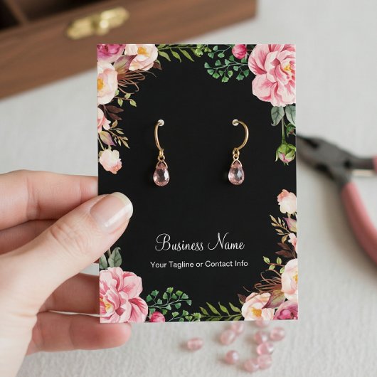 Elegant Blush Pink Floral Earing Display Cards Visitekaartje