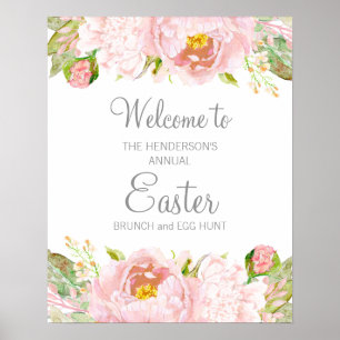 Elegant Blush Pink Floral Easter Brunch Egg Hunt Poster