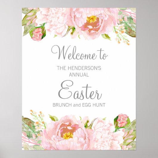 Elegant Blush Pink Floral Easter Brunch Egg Hunt Poster (Voorkant)