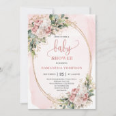 Elegant Blush Pink Floral Eucalyptus Girl Baby  Kaart (Voorkant)