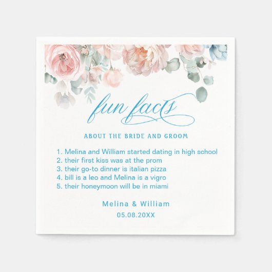 Elegant Blush Pink Floral Facts Weddenschap Servet (Voorkant)