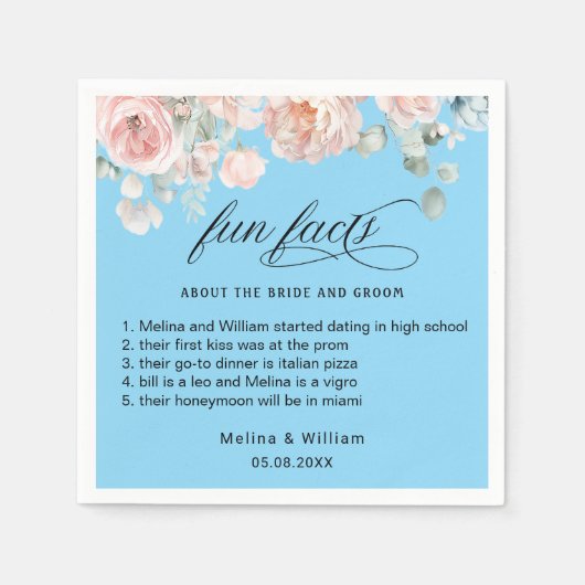 Elegant Blush Pink Floral Facts Weddenschap Servet (Voorkant)