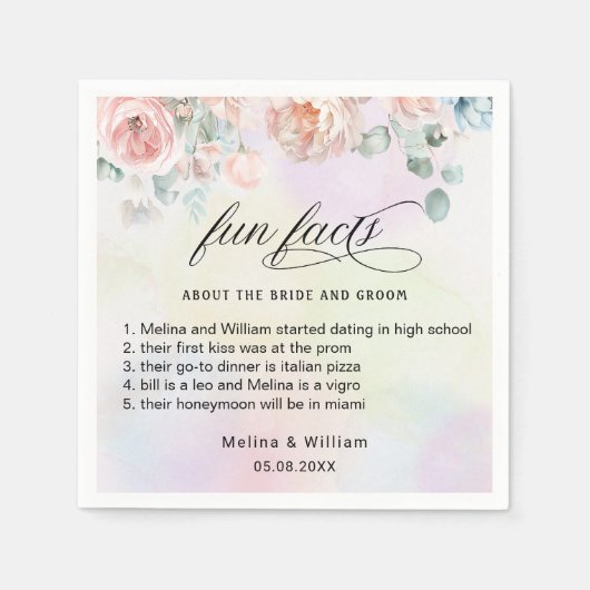 Elegant Blush Pink Floral Facts Weddenschap Servet (Voorkant)