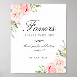 Elegant Blush Pink Floral Favor Wedding Sign Poster