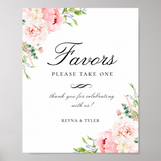 Elegant Blush Pink Floral Favor Wedding Sign Poster (Voorkant)