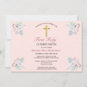 Elegant Blush Pink Floral First Heilige Communie Kaart (Voorkant)