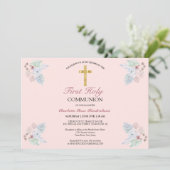 Elegant Blush Pink Floral First Heilige Communie Kaart (Staand voorkant)
