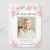 Elegant Blush Pink Floral Foto Funeral Memorial Bedankkaart (Voorkant)