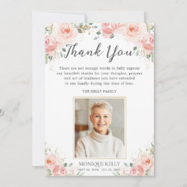 Elegant Blush Pink Floral Foto Funeral Memorial Bedankkaart