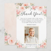 Elegant Blush Pink Floral Foto Funeral Memorial Bedankkaart (Voorkant / Achterkant)