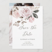 Elegant Blush Pink Floral | Foto Waterverf Save The Date (Voorkant / Achterkant)