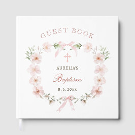 Elegant Blush Pink Floral Frame Baptism Gastenboek