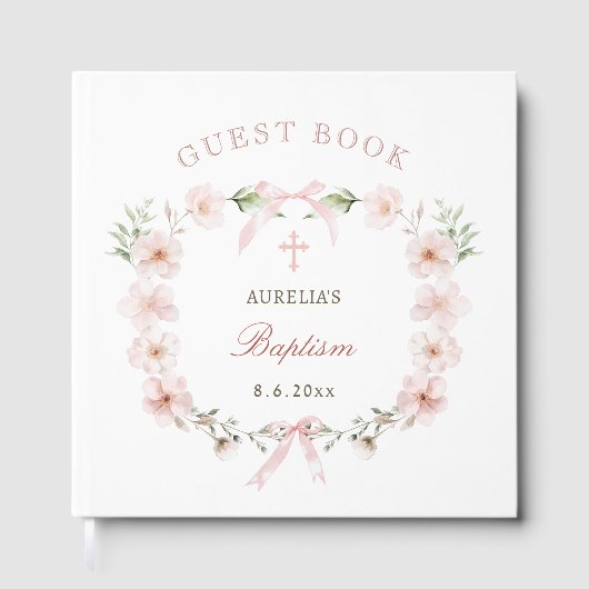 Elegant Blush Pink Floral Frame Baptism Gastenboek (Voorkant)