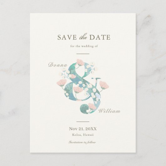 Elegant Blush Pink Floral Garden Save the Date Aankondigingskaart (Voorkant)