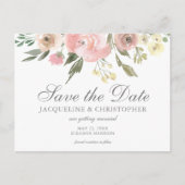 Elegant Blush Pink Floral Garden Save the Date Briefkaart (Voorkant)