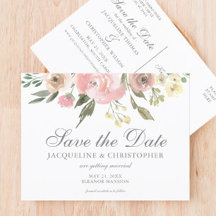 Elegant Blush Pink Floral Garden Save the Date Briefkaart