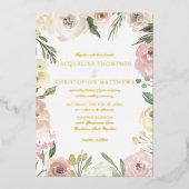 Elegant Blush Pink Floral Garden Weddenschap Gold Folie Uitnodiging (Voorkant)