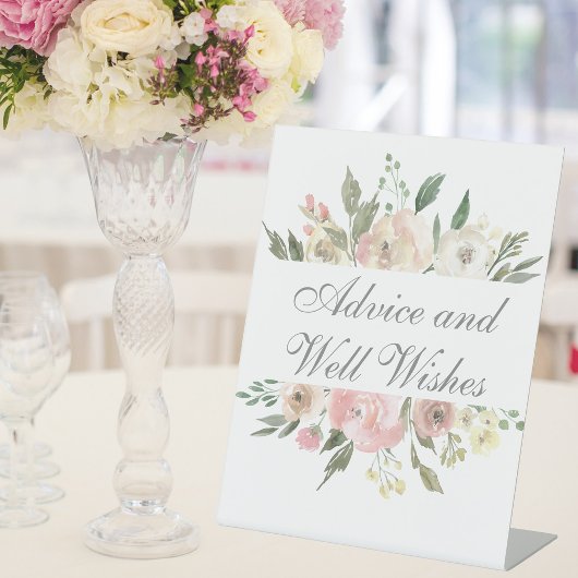 Elegant Blush Pink Floral Garden Weddenschap Reclamebord Met Voetstuk