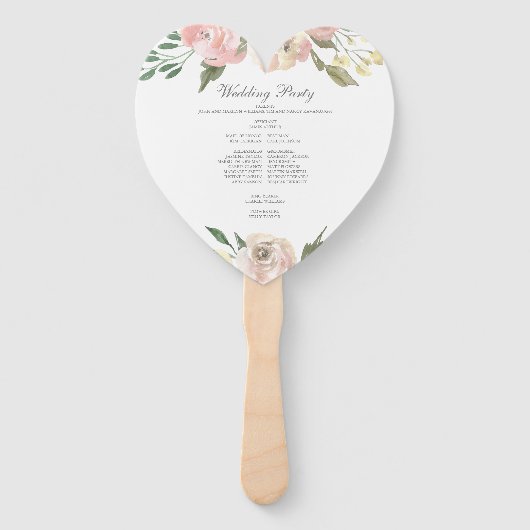 Elegant Blush Pink Floral Garden Wedding Programme Handwaaier (Achterkant)
