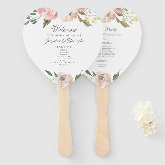 Elegant Blush Pink Floral Garden Wedding Programme Handwaaier (Voorkant en achterkant)