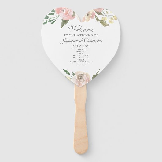 Elegant Blush Pink Floral Garden Wedding Programme Handwaaier (Voorkant)