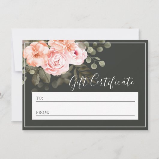 Elegant Blush Pink Floral Gift Certificate Kaart (Voorkant)