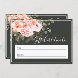 Elegant Blush Pink Floral Gift Certificate Kaart
