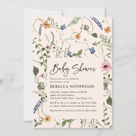 Elegant Blush Pink Floral Girl Baby shower Kaart (Voorkant)