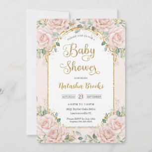 Elegant Blush Pink Floral Girl Baby shower Kaart