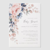 Elegant Blush Pink Floral Girl Baby shower Vellum Uitnodigingen (Voorkant)