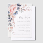 Elegant Blush Pink Floral Girl Baby shower Vellum Uitnodigingen (Offset)