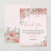 Elegant Blush Pink Floral Glitter Birthday Bedankkaart (Voorkant / Achterkant)
