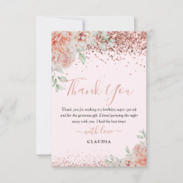 Elegant Blush Pink Floral Glitter Birthday Bedankkaart
