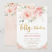 Elegant Blush Pink Floral Gold 50 en Fabulous Kaart (Voorkant / Achterkant)
