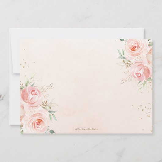 Elegant Blush Pink Floral Gold Baptisme Foto Kaart (Achterkant)