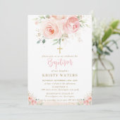 Elegant Blush Pink Floral Gold Baptisme Kaart (Staand voorkant)