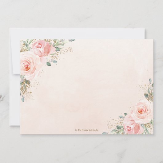Elegant Blush Pink Floral Gold Christening Foto Kaart (Achterkant)