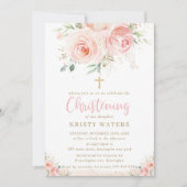 Elegant Blush Pink Floral Gold Christening Kaart (Voorkant)