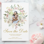 Elegant Blush Pink Floral Gold Foto Save the Date Magnetische Uitnodiging