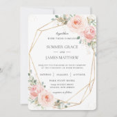 Elegant Blush Pink Floral Gold Geometric Wedding Kaart (Voorkant)