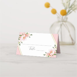 Elegant Blush Pink Floral Gold Geometric Wedding Plaatskaartje