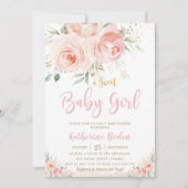 Elegant Blush Pink Floral Gold Girl Baby shower Kaart (Voorkant)