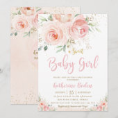 Elegant Blush Pink Floral Gold Girl Baby shower Kaart (Voorkant / Achterkant)