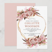 Elegant Blush Pink Floral Gold Glitter Birthday Kaart (Voorkant / Achterkant)