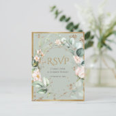 Elegant Blush Pink Floral Gold Green Wedding Briefkaart (Staand voorkant)